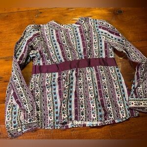 KULE girls long sleeve ribbon waist tie button back purple pattern top size 8